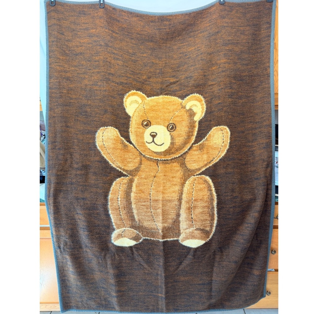Vintage Biederlack Reversible Teddy Bear Blanket Sherpa Throw 56x74 Made In USA